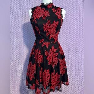 City Studio Black and Red Floral Midi Dress